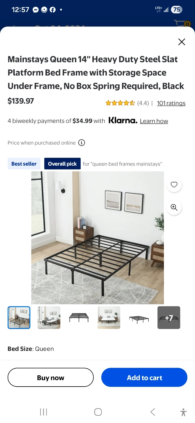 Mainstays Queen 14" Heavy Duty Steel Platform Bed Frame