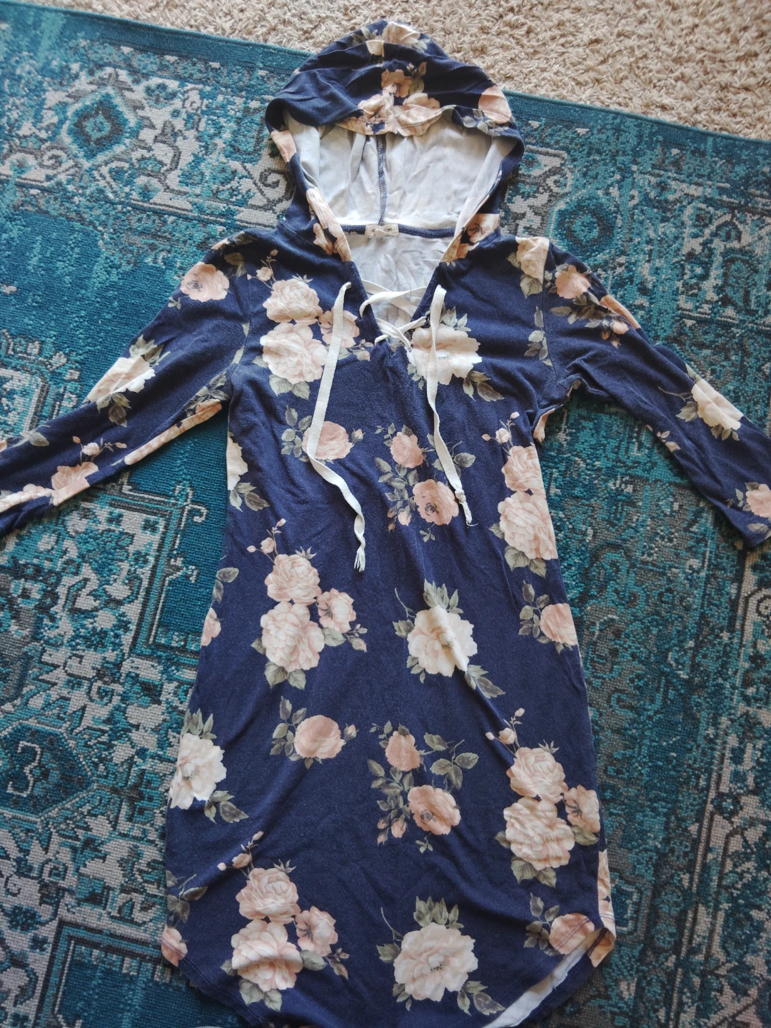 Navy Floral Hoodie Dress