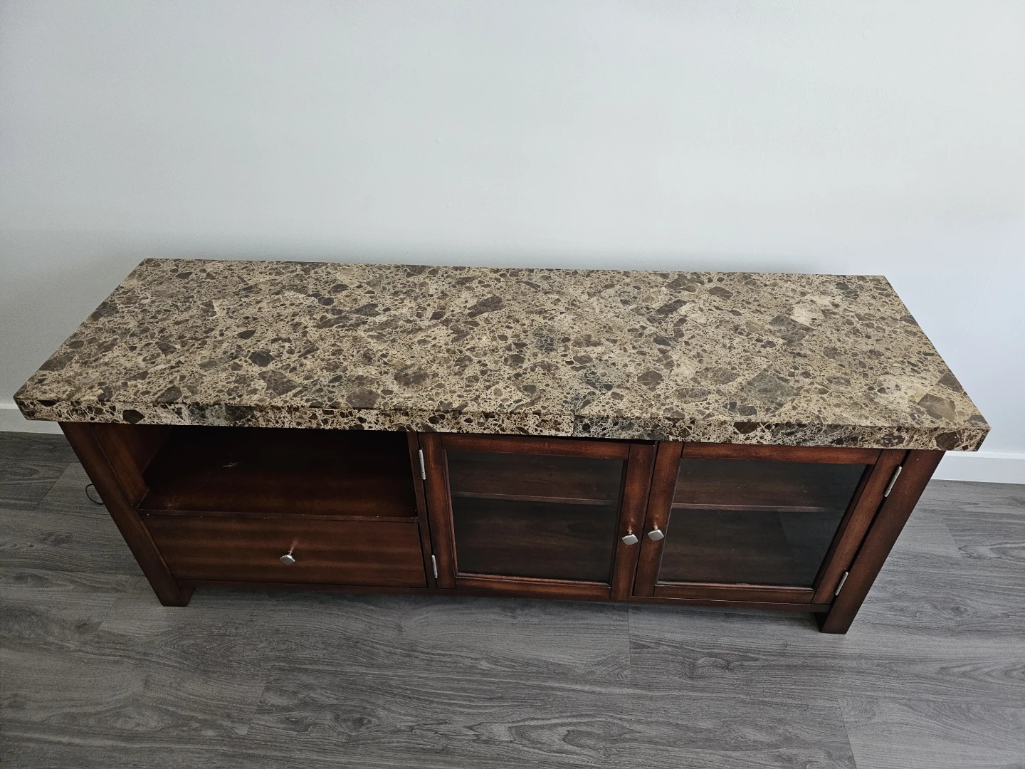 Wood Media Console with Faux Marble Top - photo 2