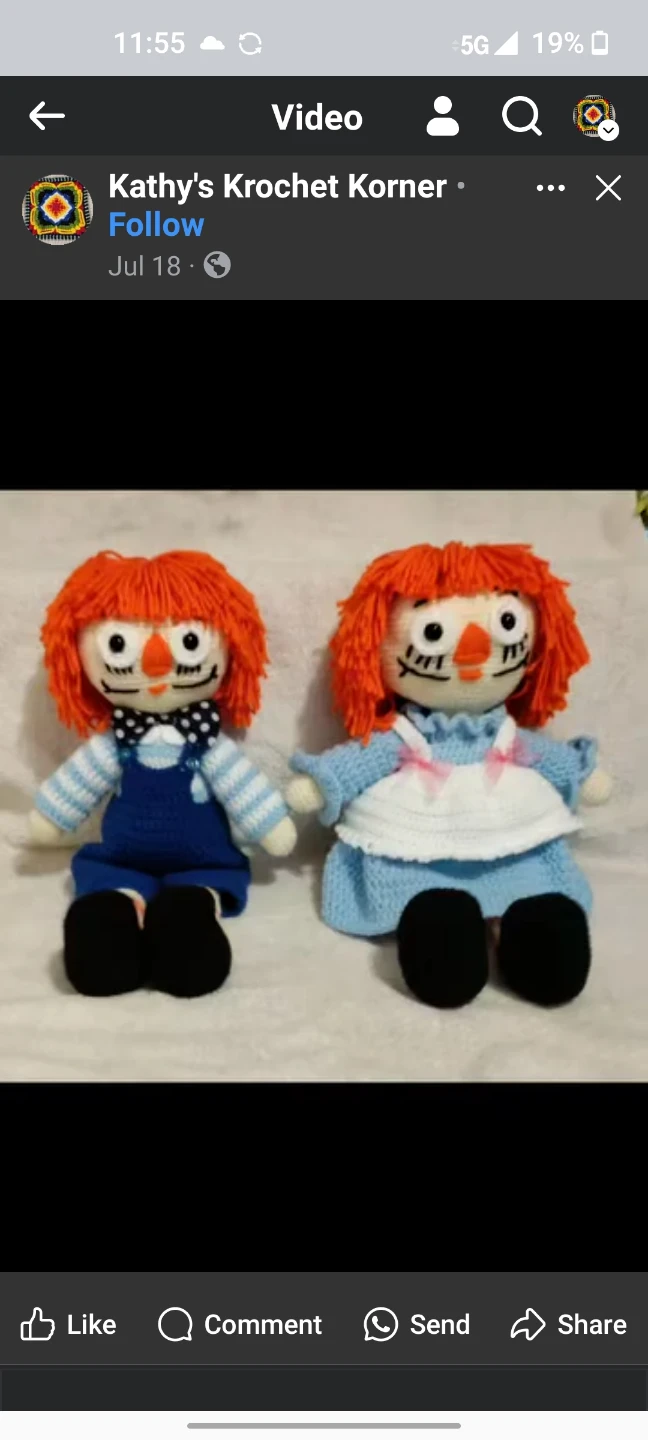 Handmade Raggedy Ann & Andy Crochet Dolls