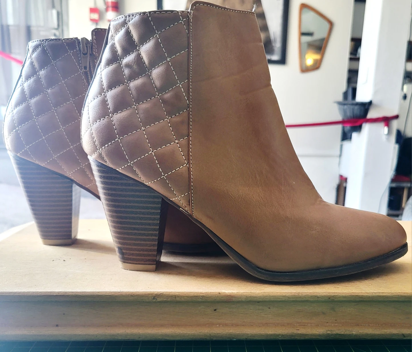 Tan Quilted Ankle Boots