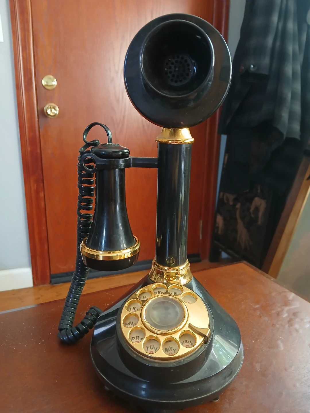 Vintage Black and Gold Candlestick Rotary Phone