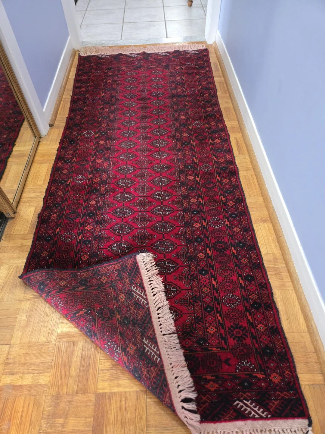Handmade Afghani Runner Rug - Deep Red - photo 2