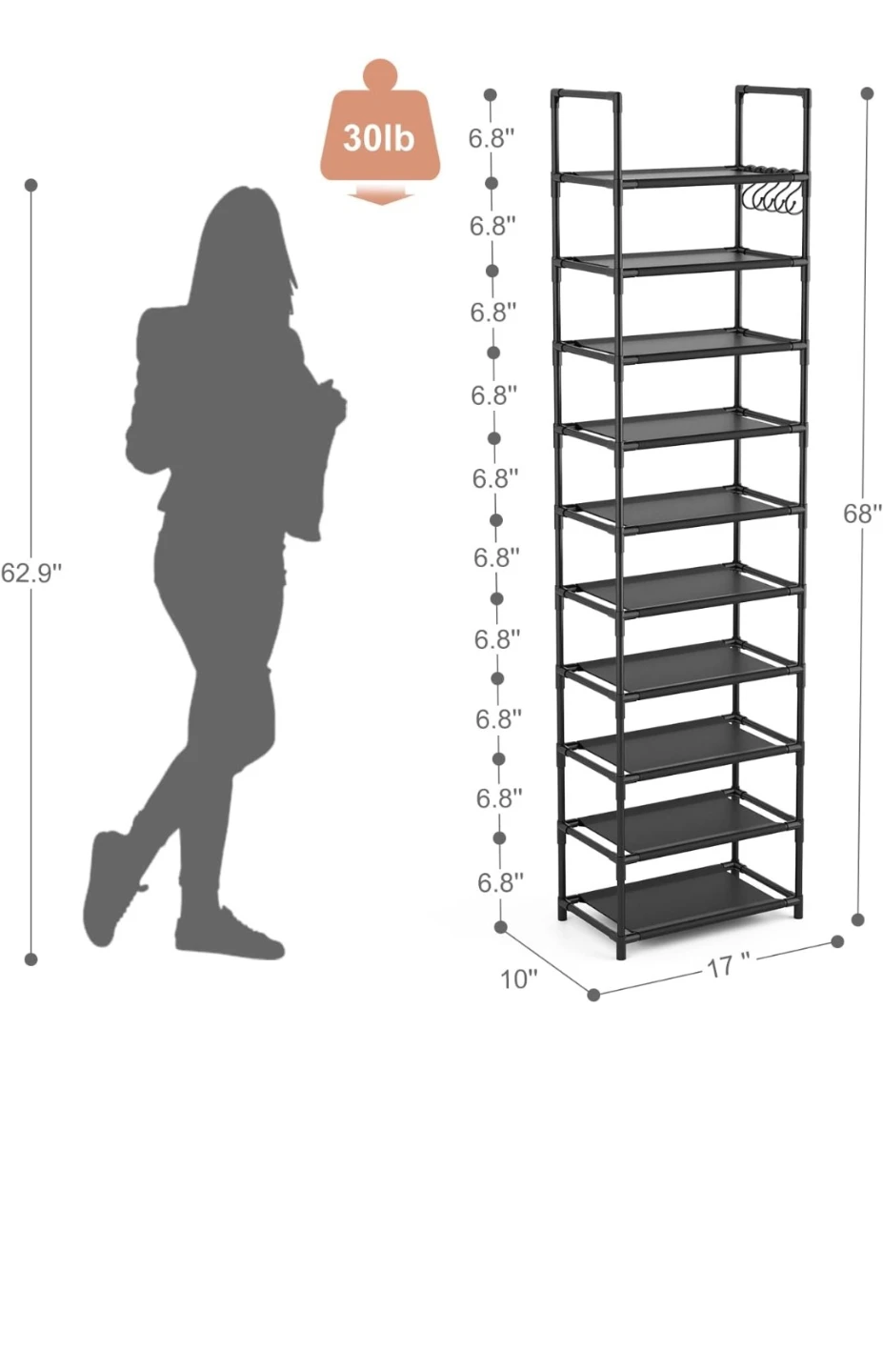 10 Tier Shoe Rack Organizer