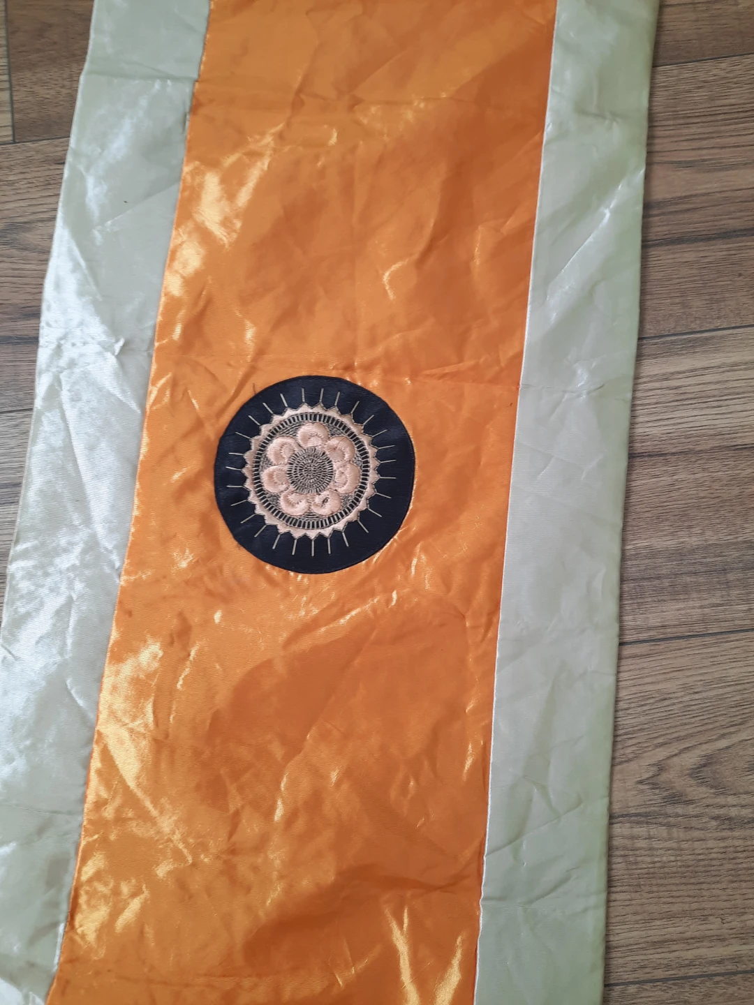 Orange and Grey Table Runner with Embroidered Medallions - photo 2