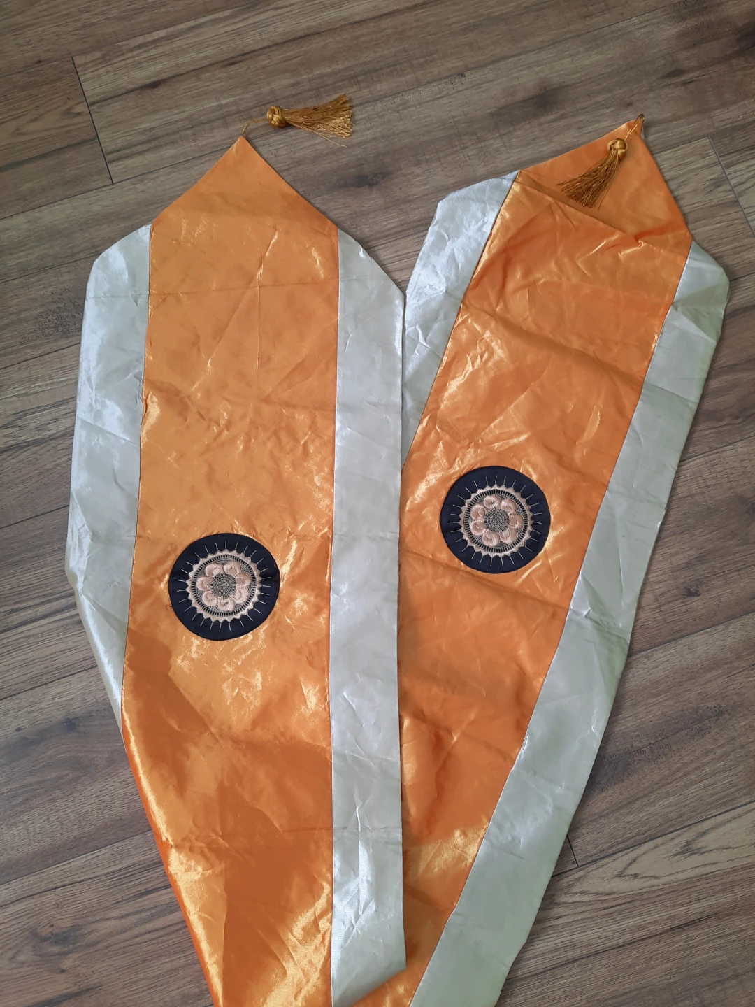 Orange and Grey Table Runner with Embroidered Medallions - photo 4