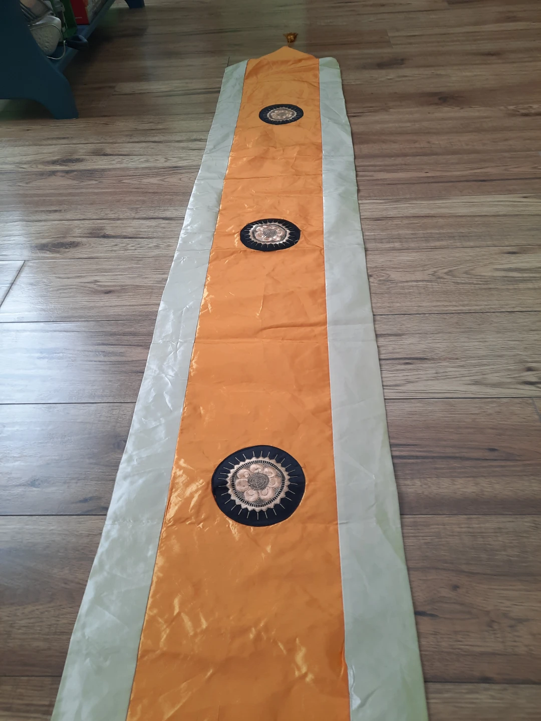 Orange and Grey Table Runner with Embroidered Medallions - photo 5