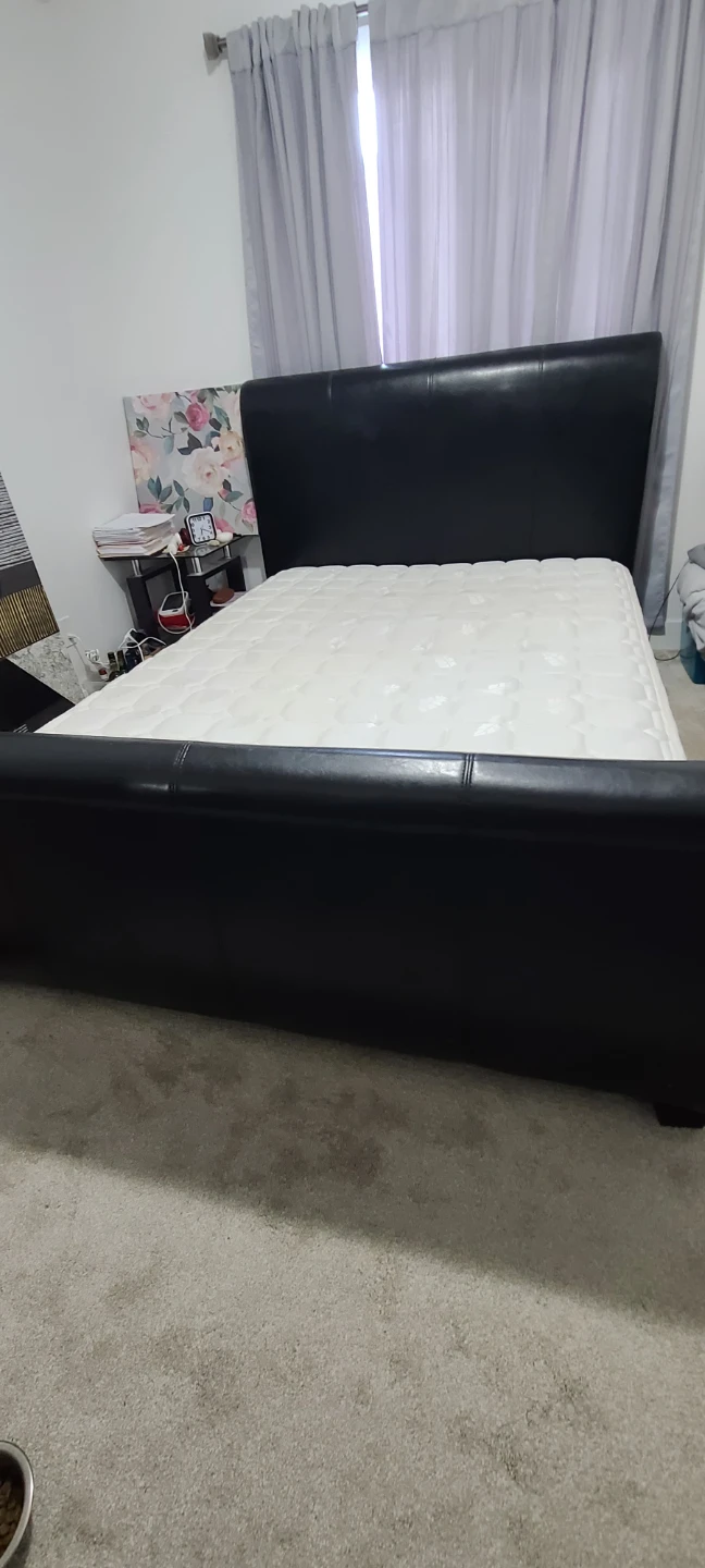 Black Faux Leather Sleigh Bed Frame