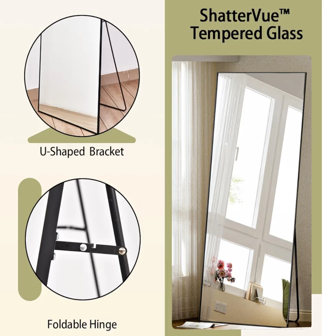 Full Length Mirror 56" x 21" ShatterVue Tempered Glass - photo 2