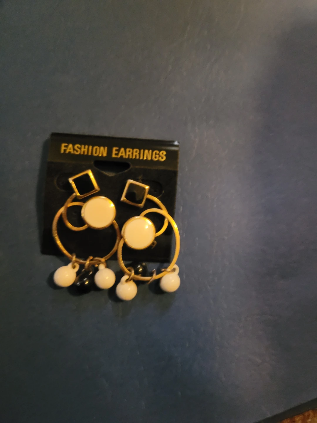 Fashion Earrings Gold Tone Black and White Accents