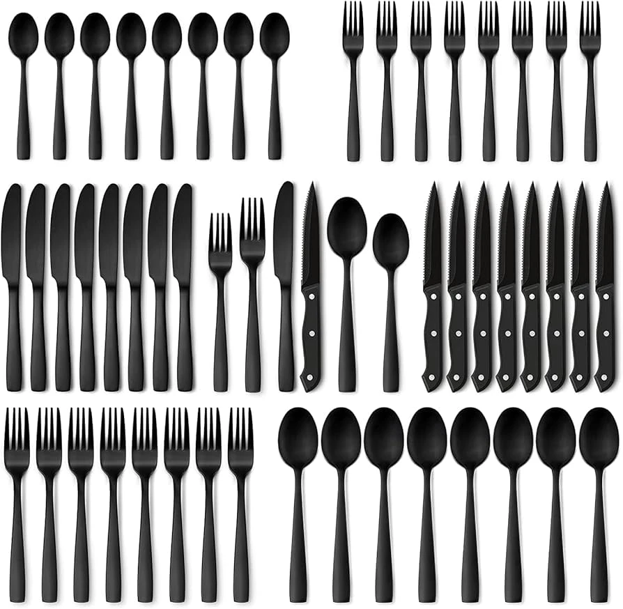 NEW 48 Pc Black Stainless Steel Flatware Set (mirror finished)