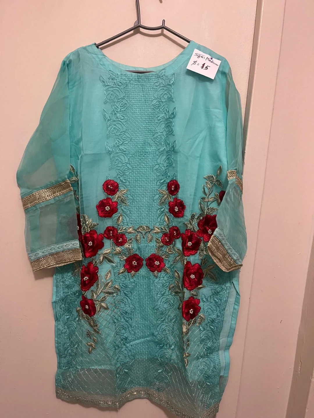 New Orgenza Teal Embroidered Kurti - Size Medium