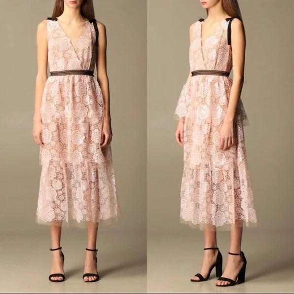 Self Portrait Starlet Rose Sequin-Embellished Lace Midi Dress