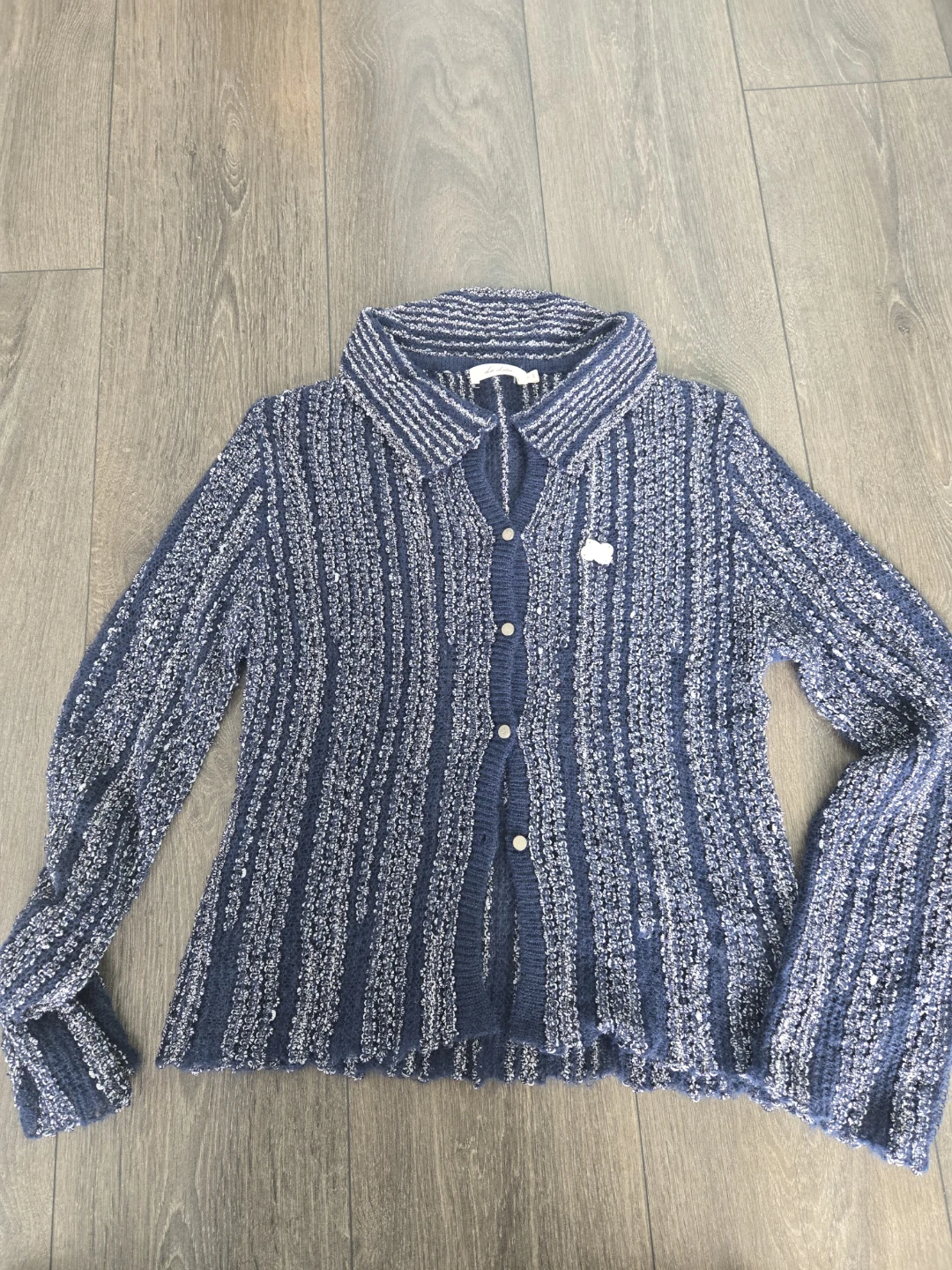 Blue & White Striped Button-Up Cardigan