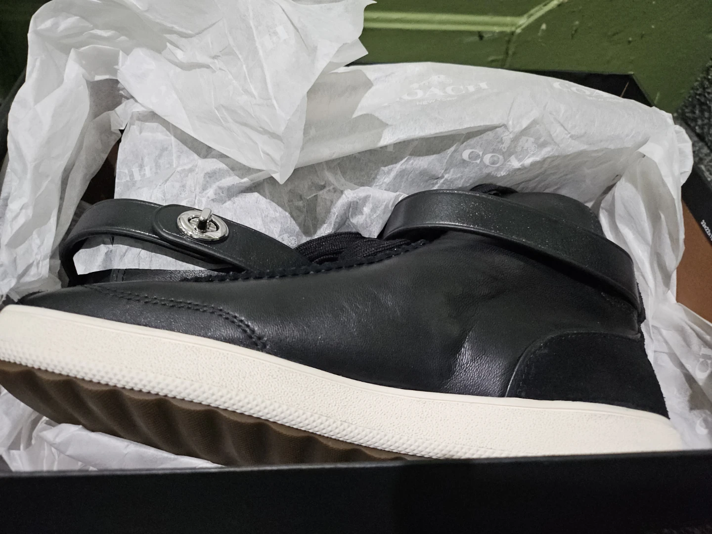 Coach Black Leather High-Top Sneakers - Size 9.5B