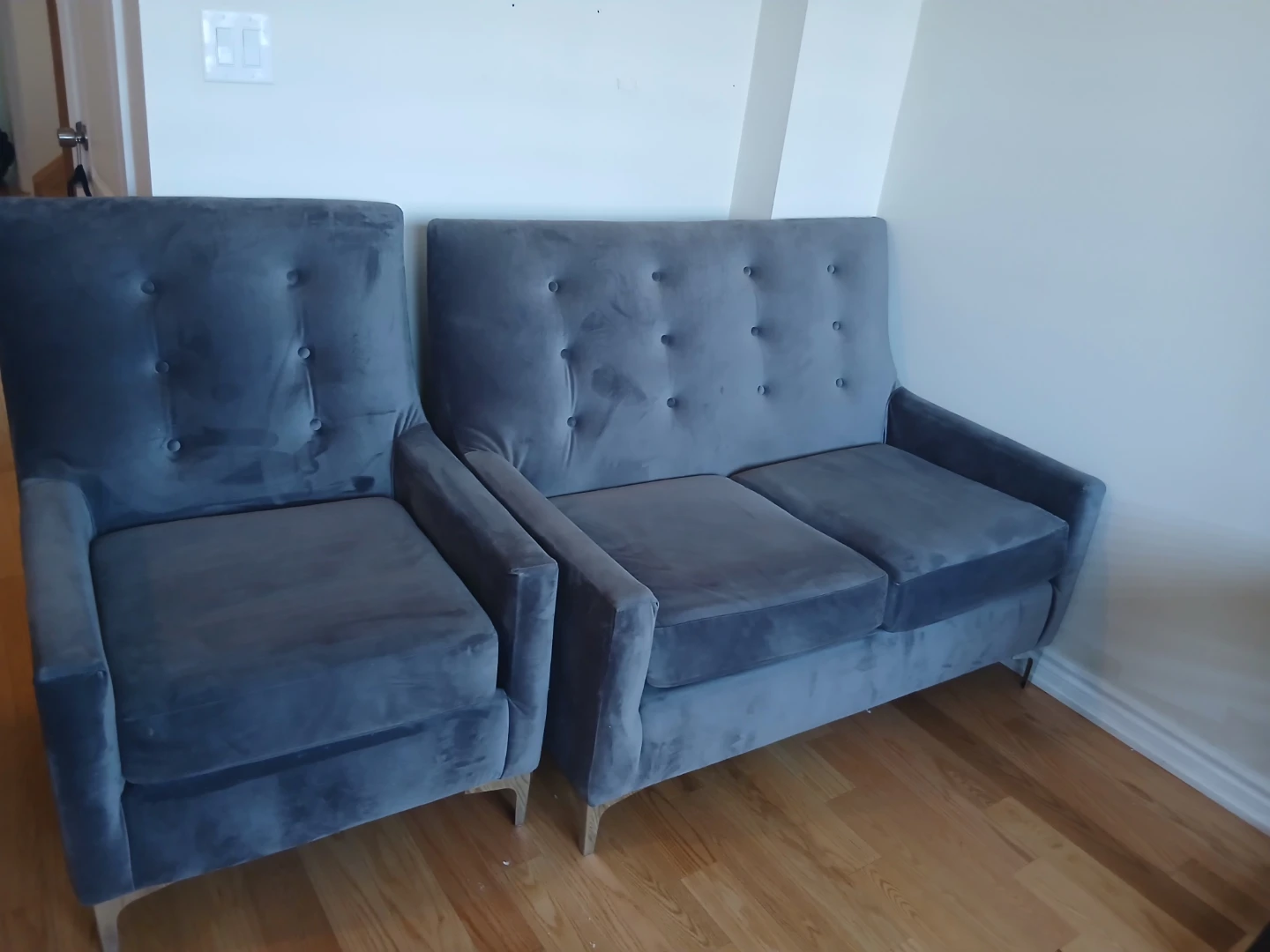 Grey Velvet Loveseat and Sofa Set - photo 2