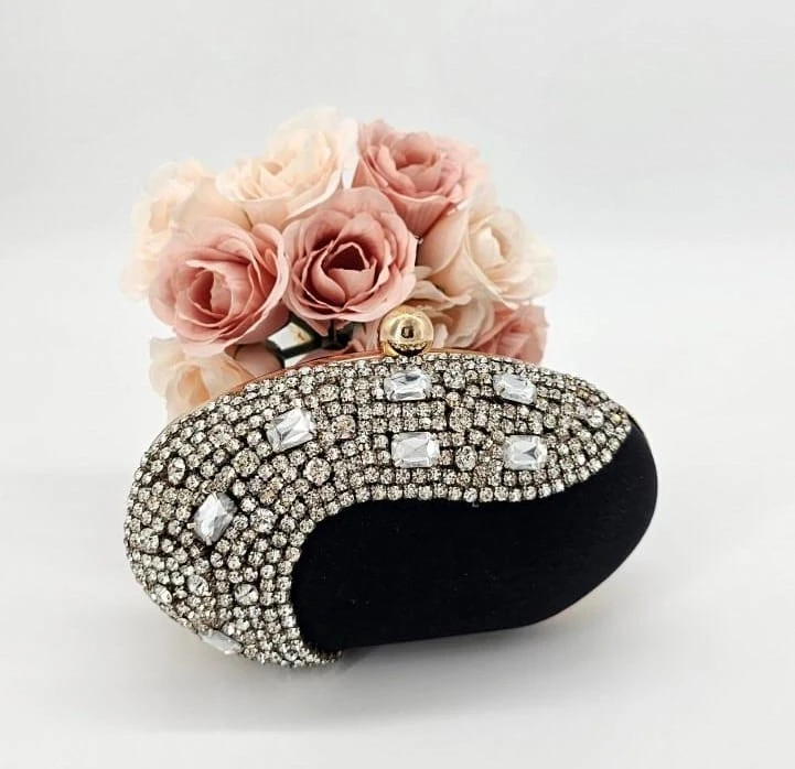 Black jewelled clutch evening bag