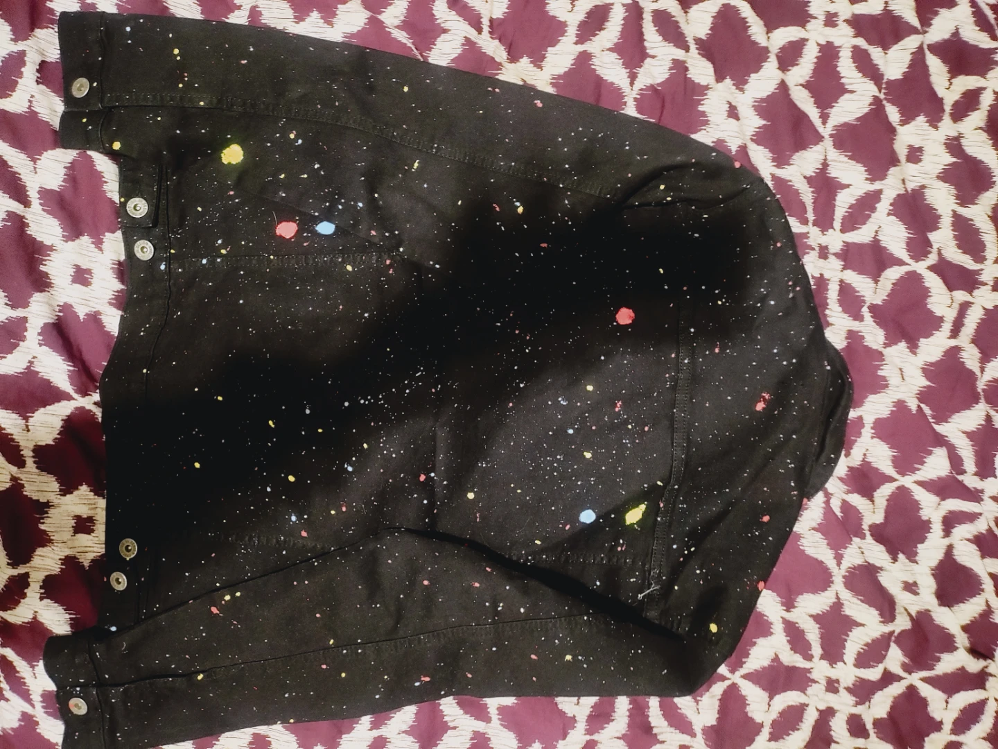 🌱EVOLUTION Black Denim Jacket with Multi-Color Splatter size XL - photo 5