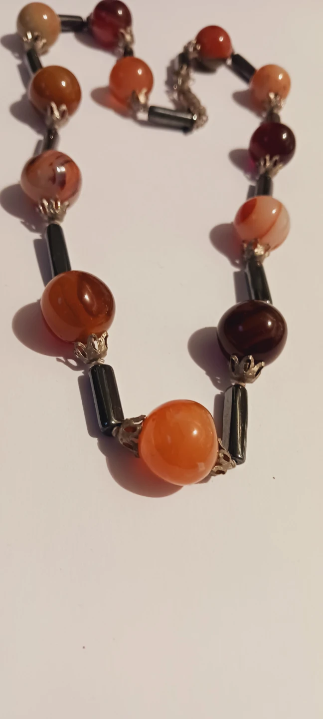 Genuine Agate,  Carnelian, and Hematite Gemstones Necklace