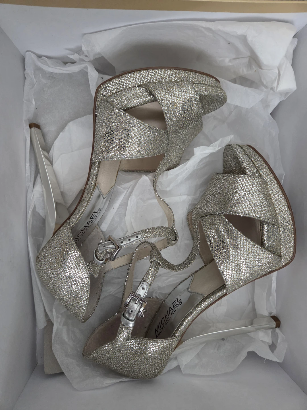 Michael Kors Diana T-Strap Glitter Heels Size 7M