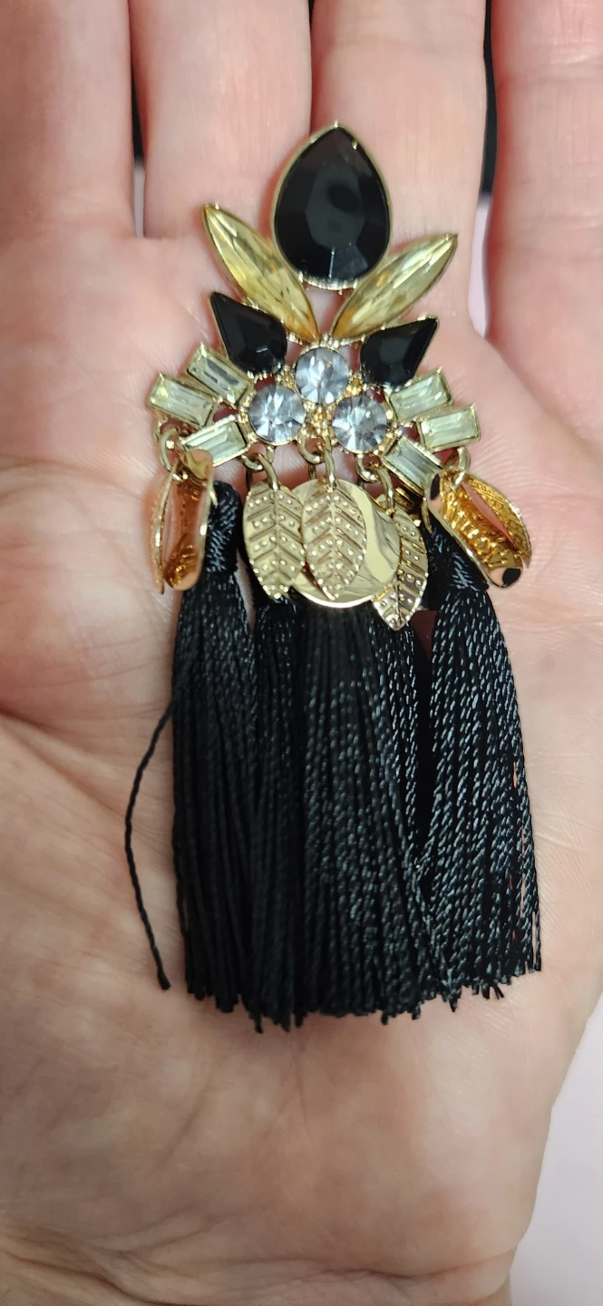#5 Gold-tone earrings with black long tassel - photo 2