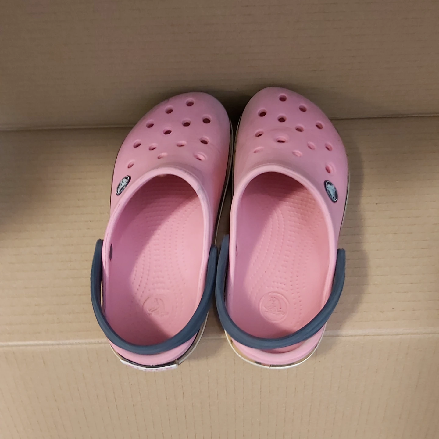 Children's Size 12 Pink Crocs with Grey Straps - photo 3