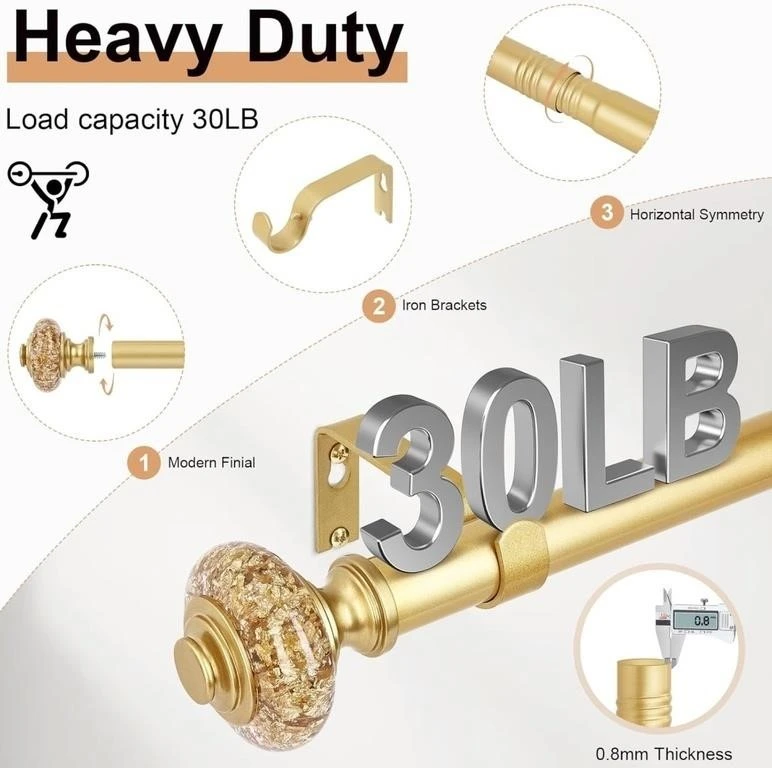 Heavy Duty Curtain Rod, Load Capacity 30LB - photo 2
