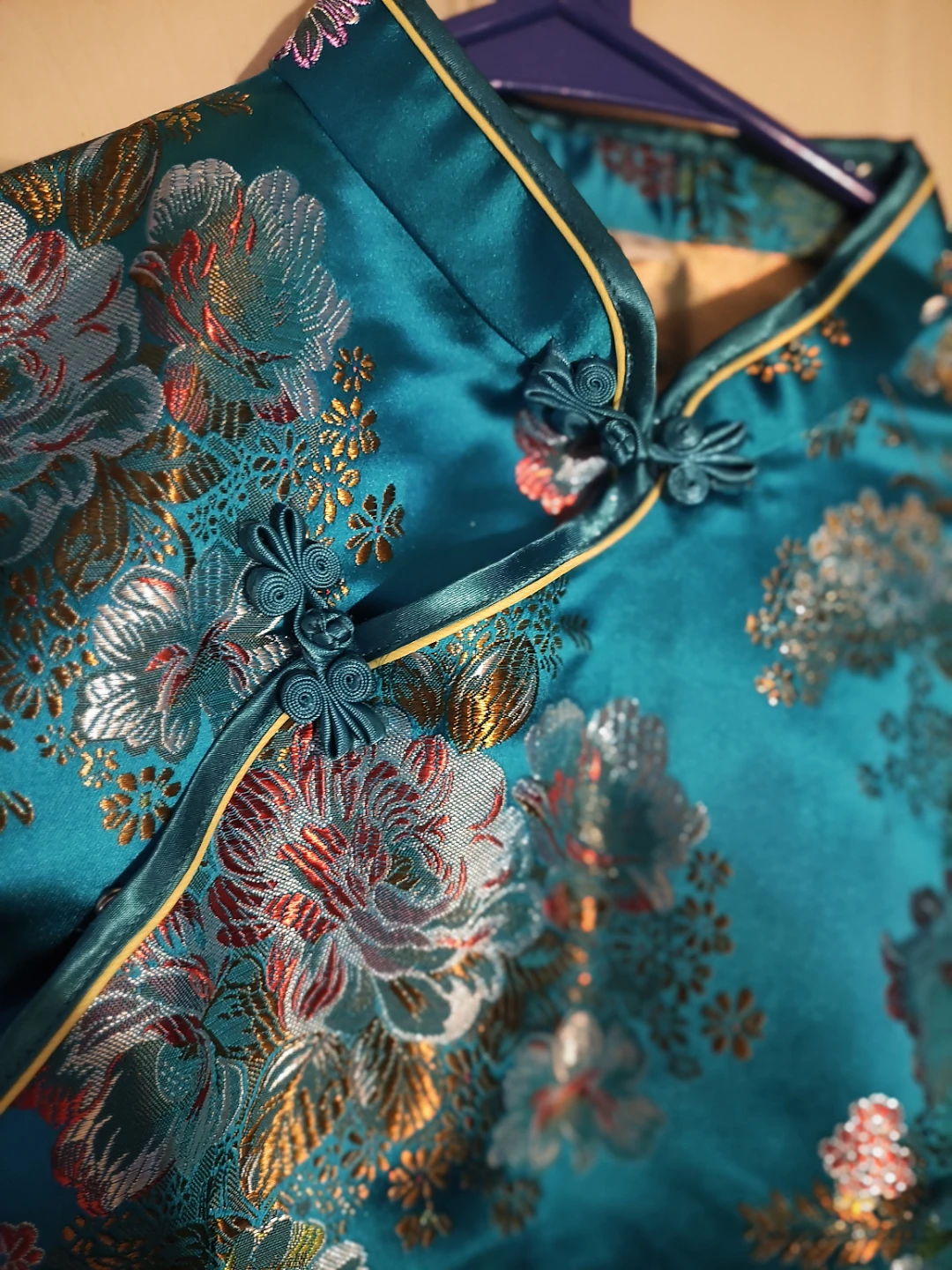 🌱Teal Floral Brocade kids Cheongsam Dress used - photo 4