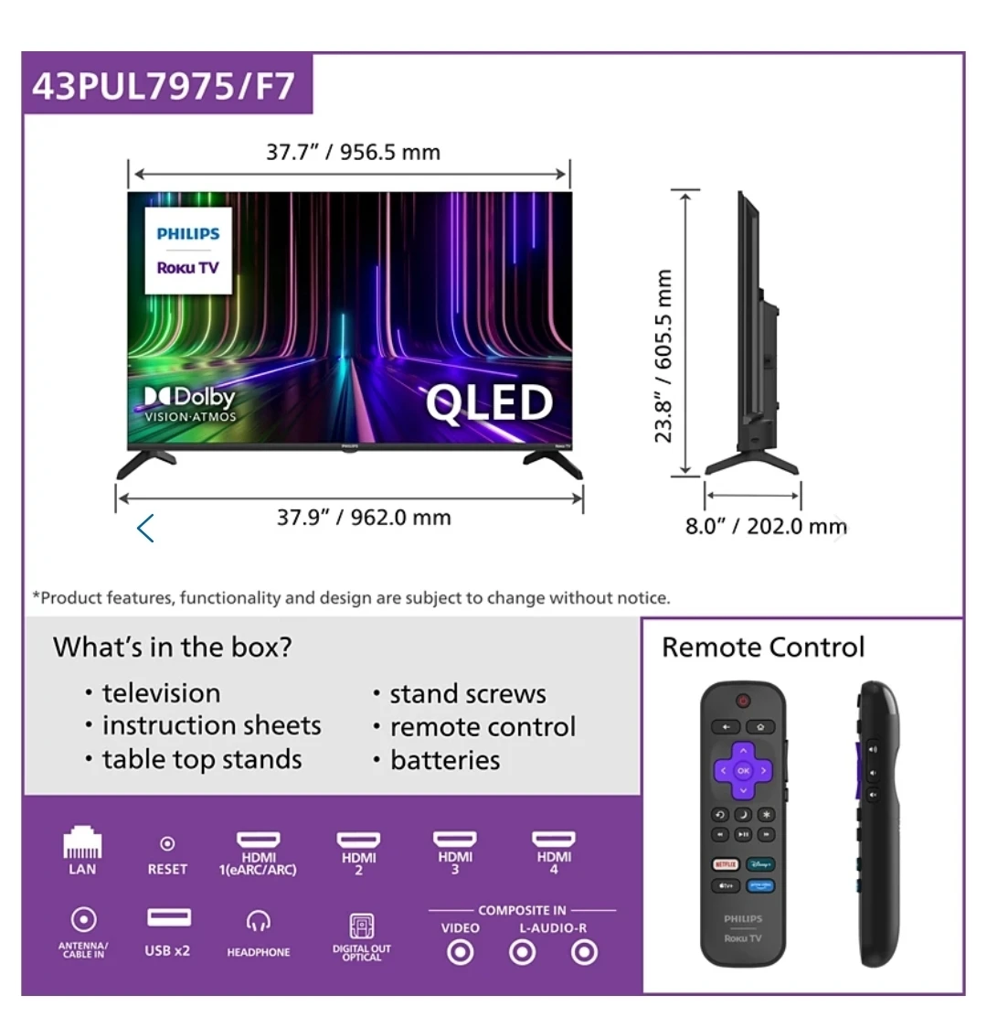 Philips 43" QLED Roku TV 43PUL7975/F7 - photo 3