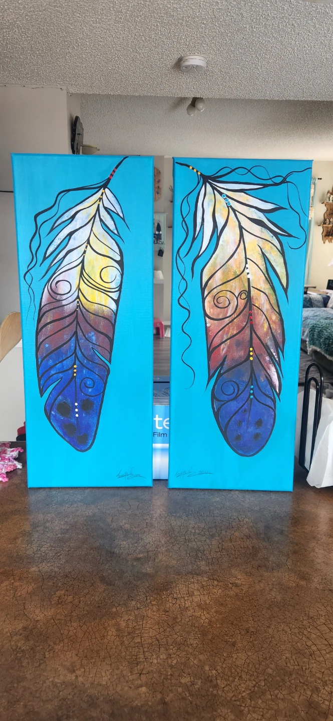 Set of 2 Canvas Feather Paintings