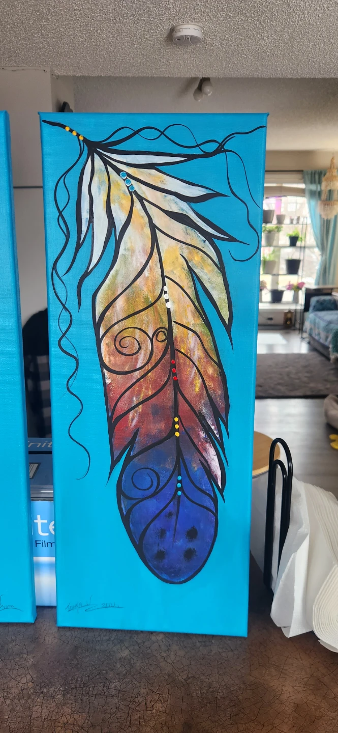 Set of 2 Canvas Feather Paintings - photo 2