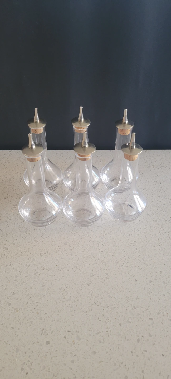 Set of 6 Clear Glass Liquor Pourers with Cork