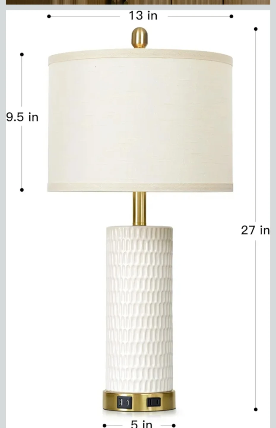 White Ceramic Table Lamp with USB Ports - photo 2
