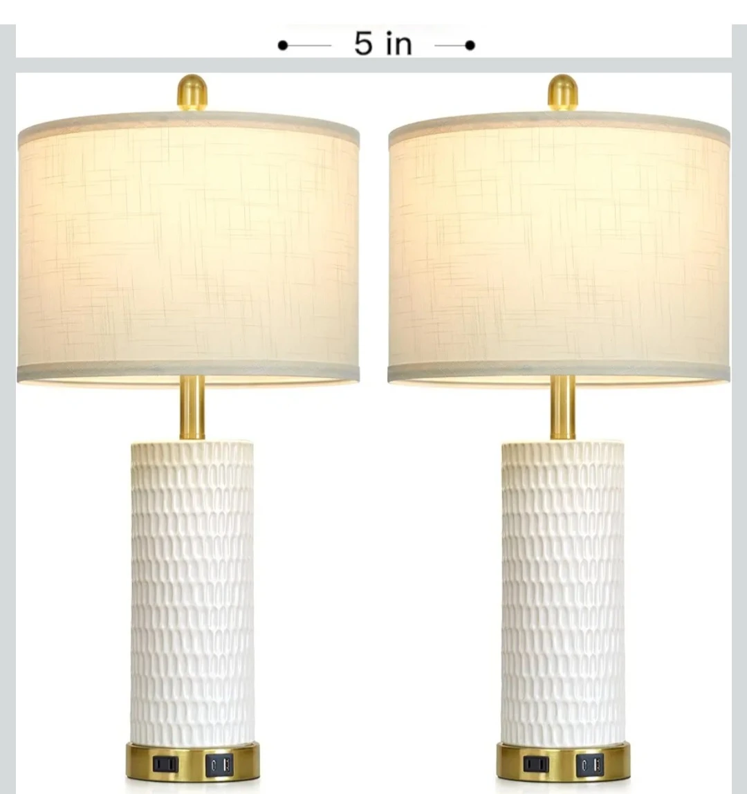 White Ceramic Table Lamp with USB Ports - photo 3