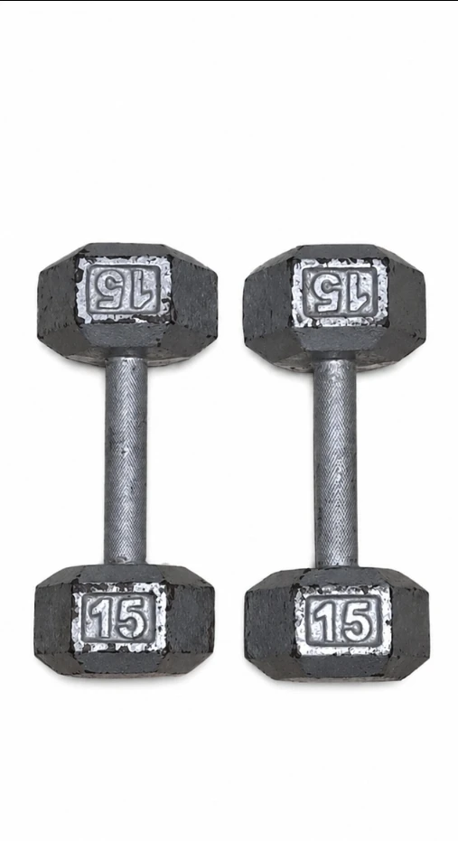 Pair of 15 Ibs iron dumbbells
