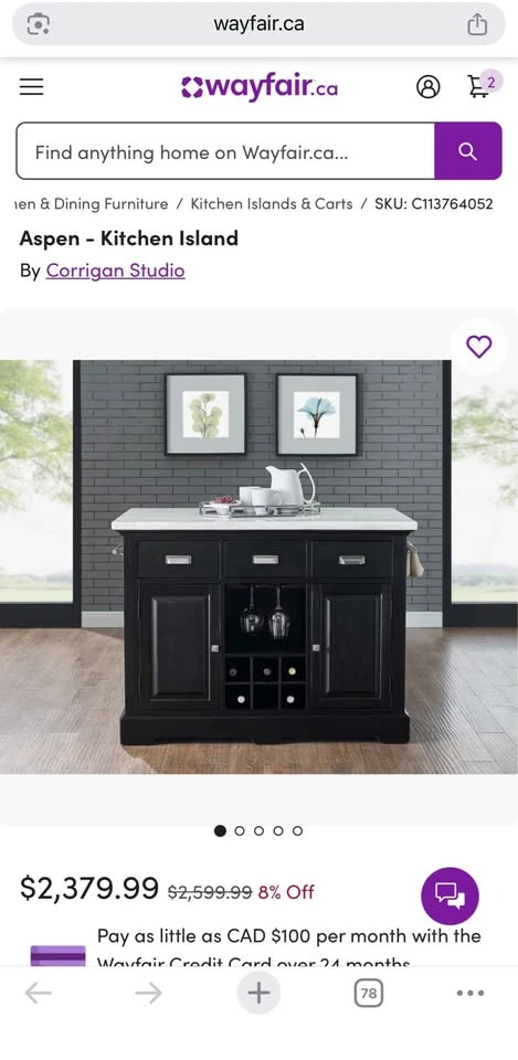 Kitchen Island - marble top - photo 3