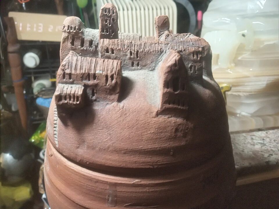 Terracotta Pot with Castle Design