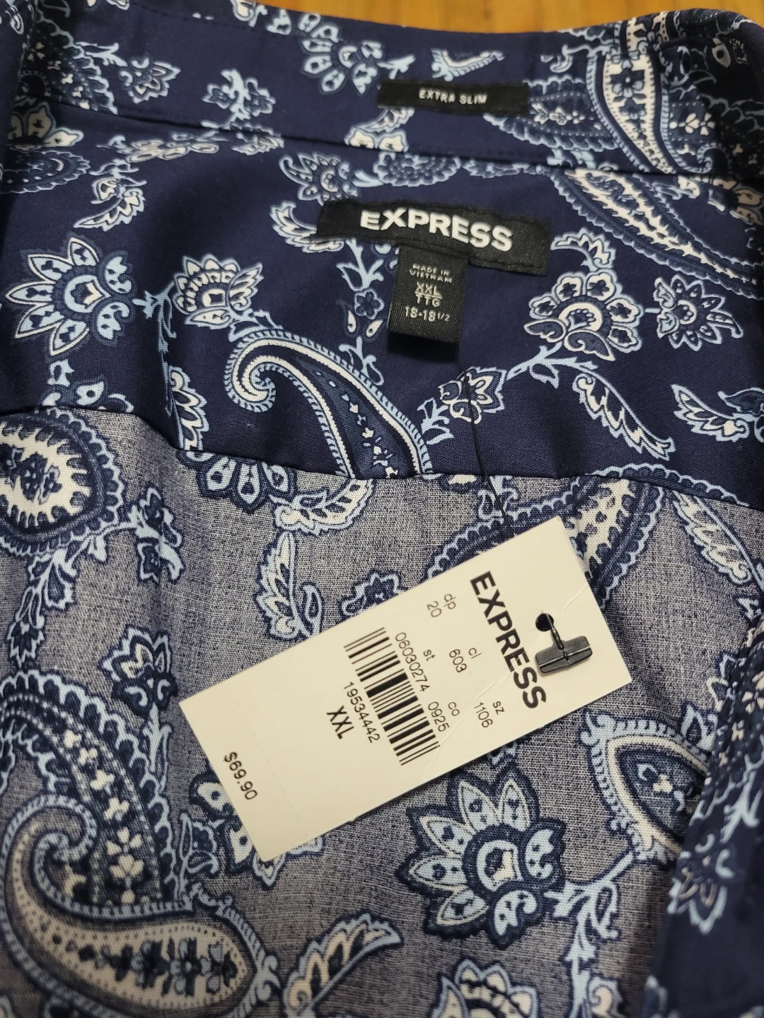 Express Men's Long Sleeve Button Down Shirt XXL Blue Paisley - photo 2