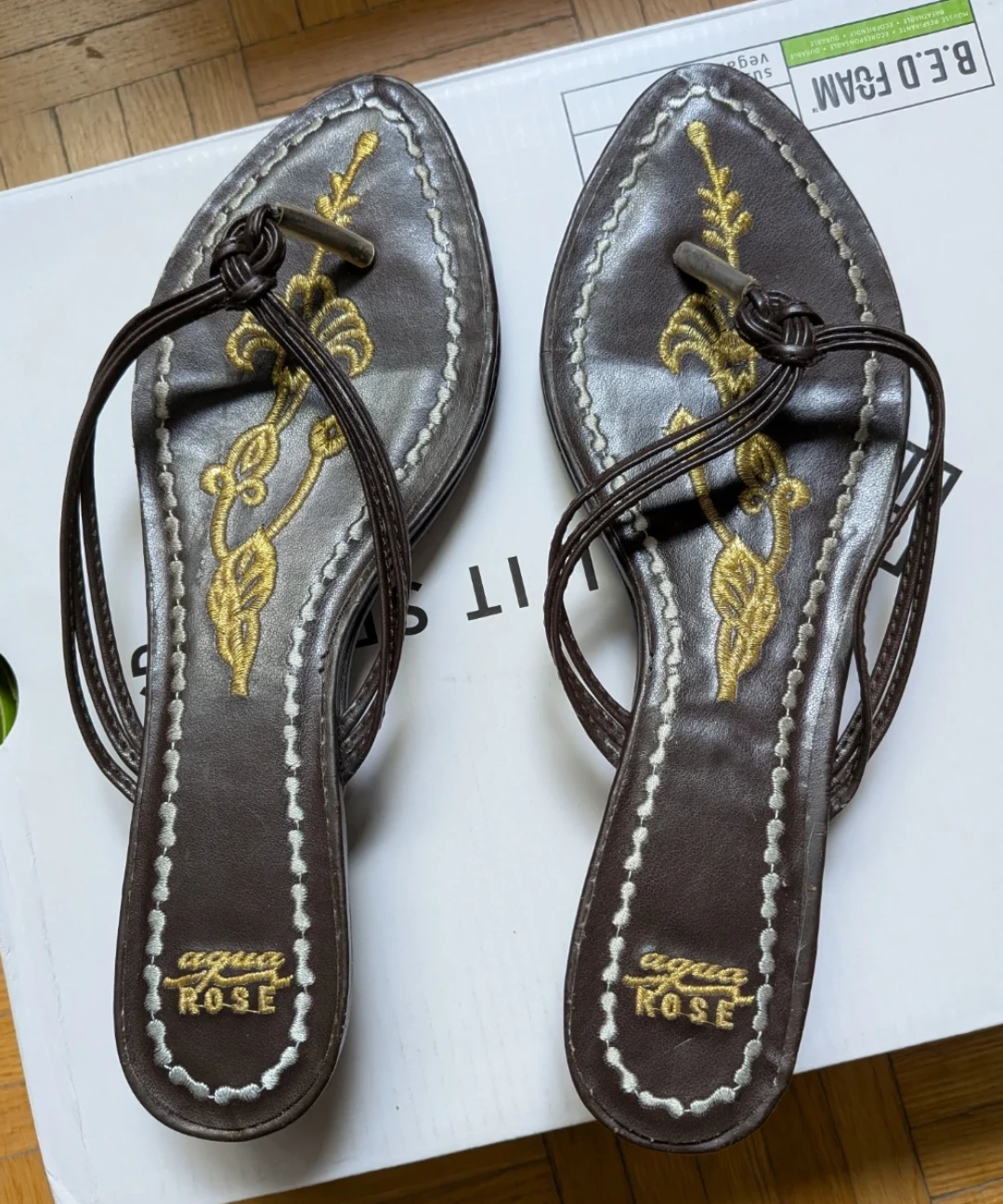 Aqua Rose Women's Brown Embellished Sandals