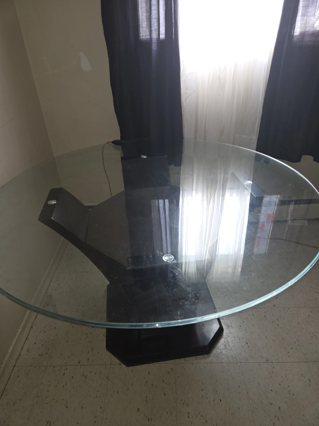 Glass Top Dining Table with Dark Wood Base