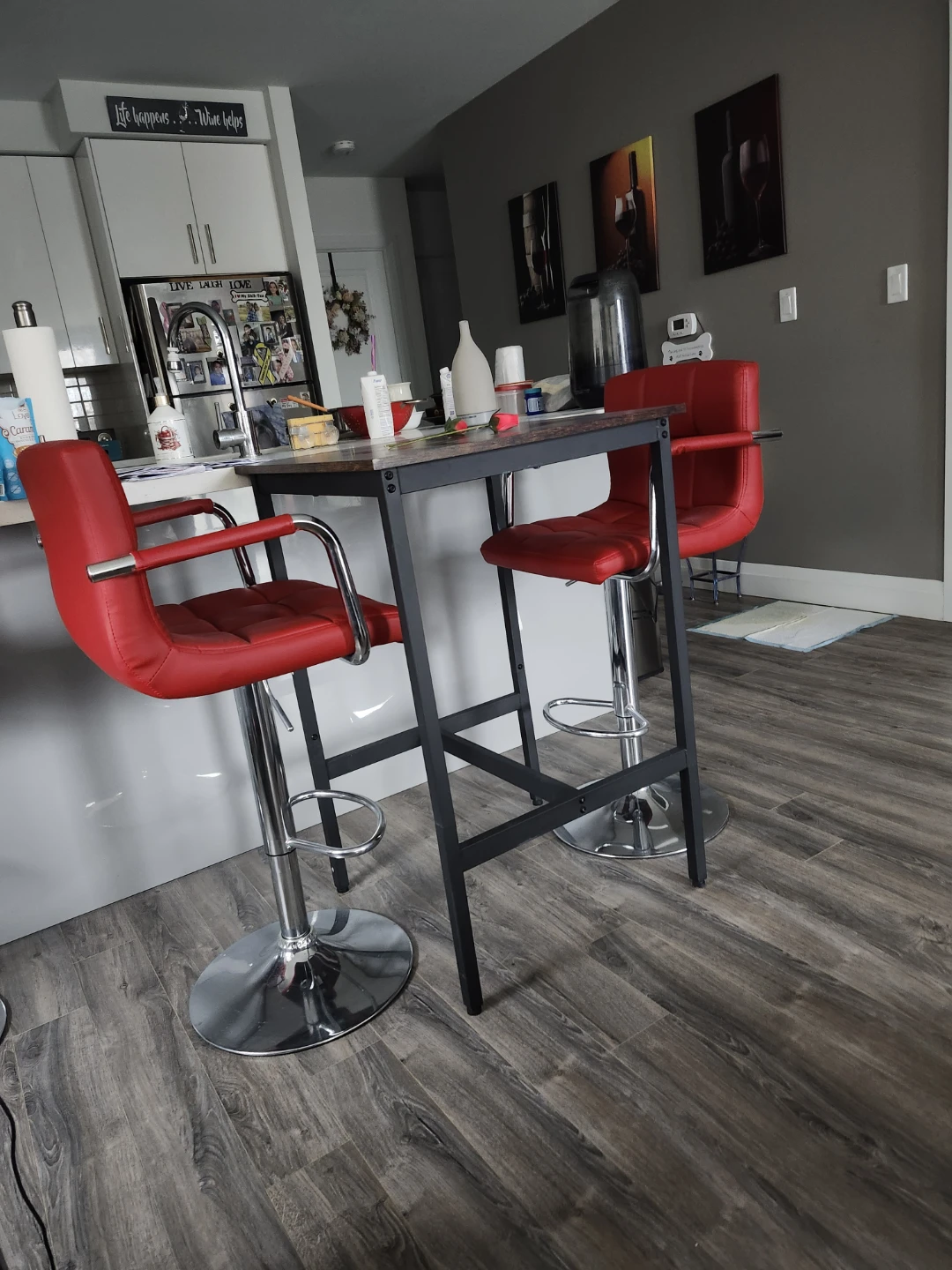 Red Bar Stools with Adjustable Height (Set of 2)