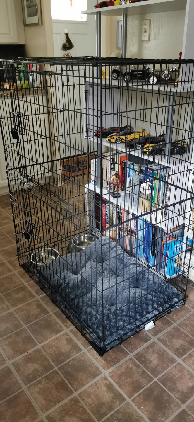 LARGE 48" L Wire Dog Crate with Pet Bed and Bowls - photo 2