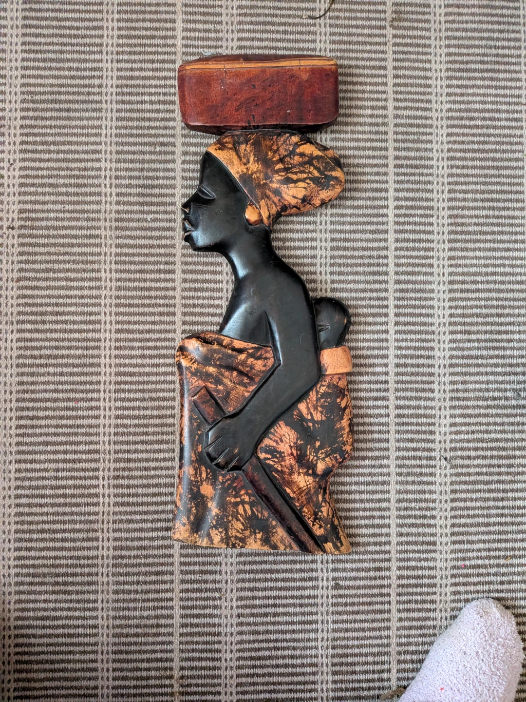 Carved Wooden Wall Hanging - African Woman with Baby