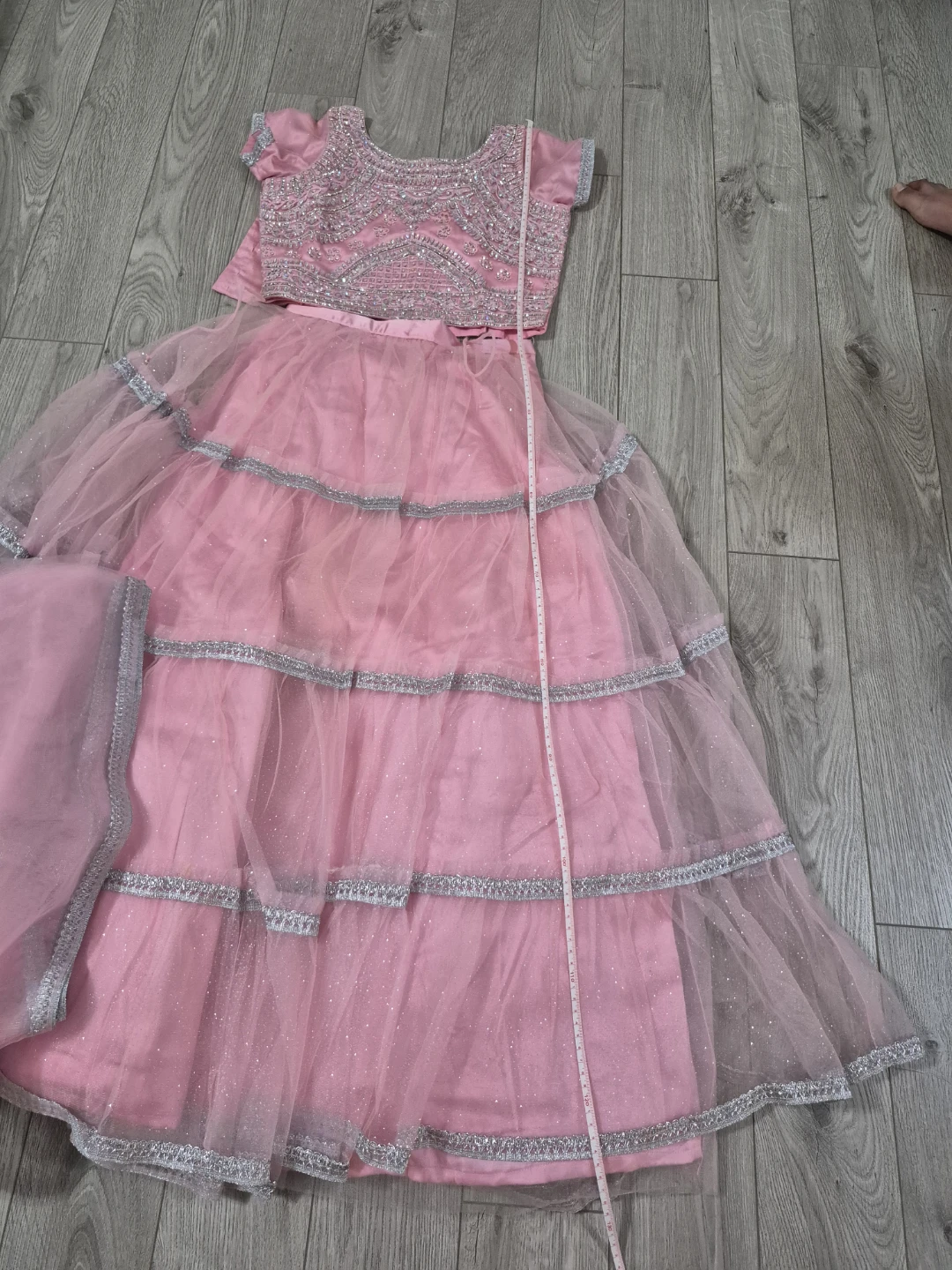Pink Sequined Tiered Lehengas with Dupatta - photo 4