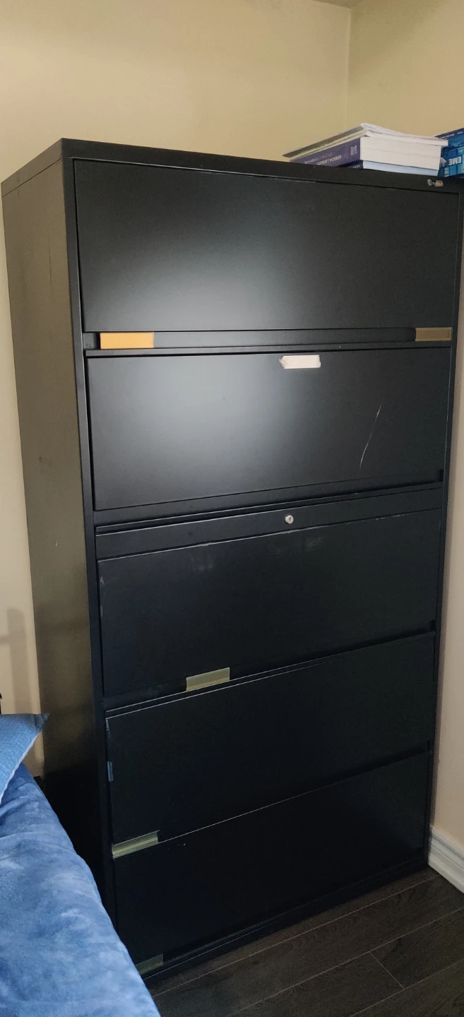 Black 5-Drawer Metal Filing Cabinet without keys