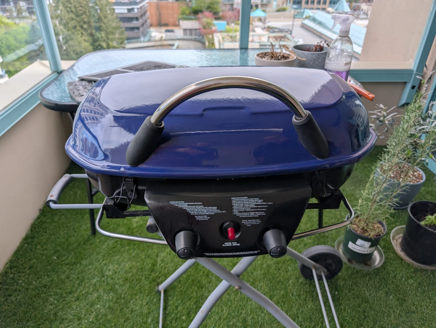 Blue Portable Propane Grill double (independent)fire