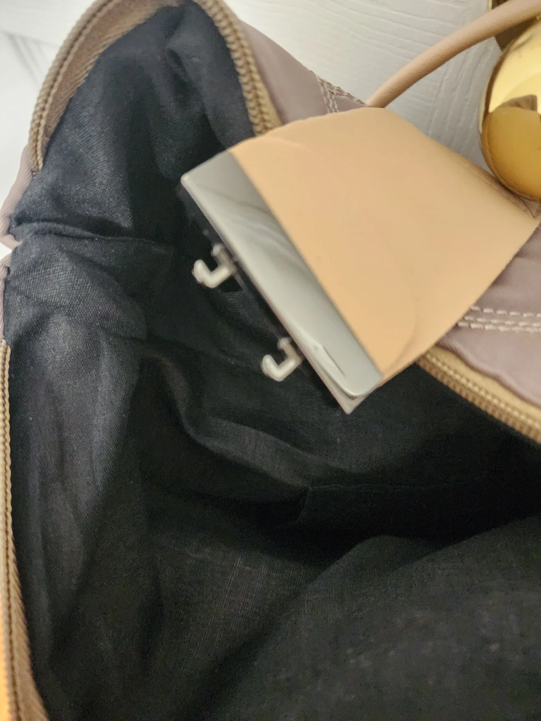 Quilted Nylon Backpack - Taupe & Tan - Water Resistant - photo 3