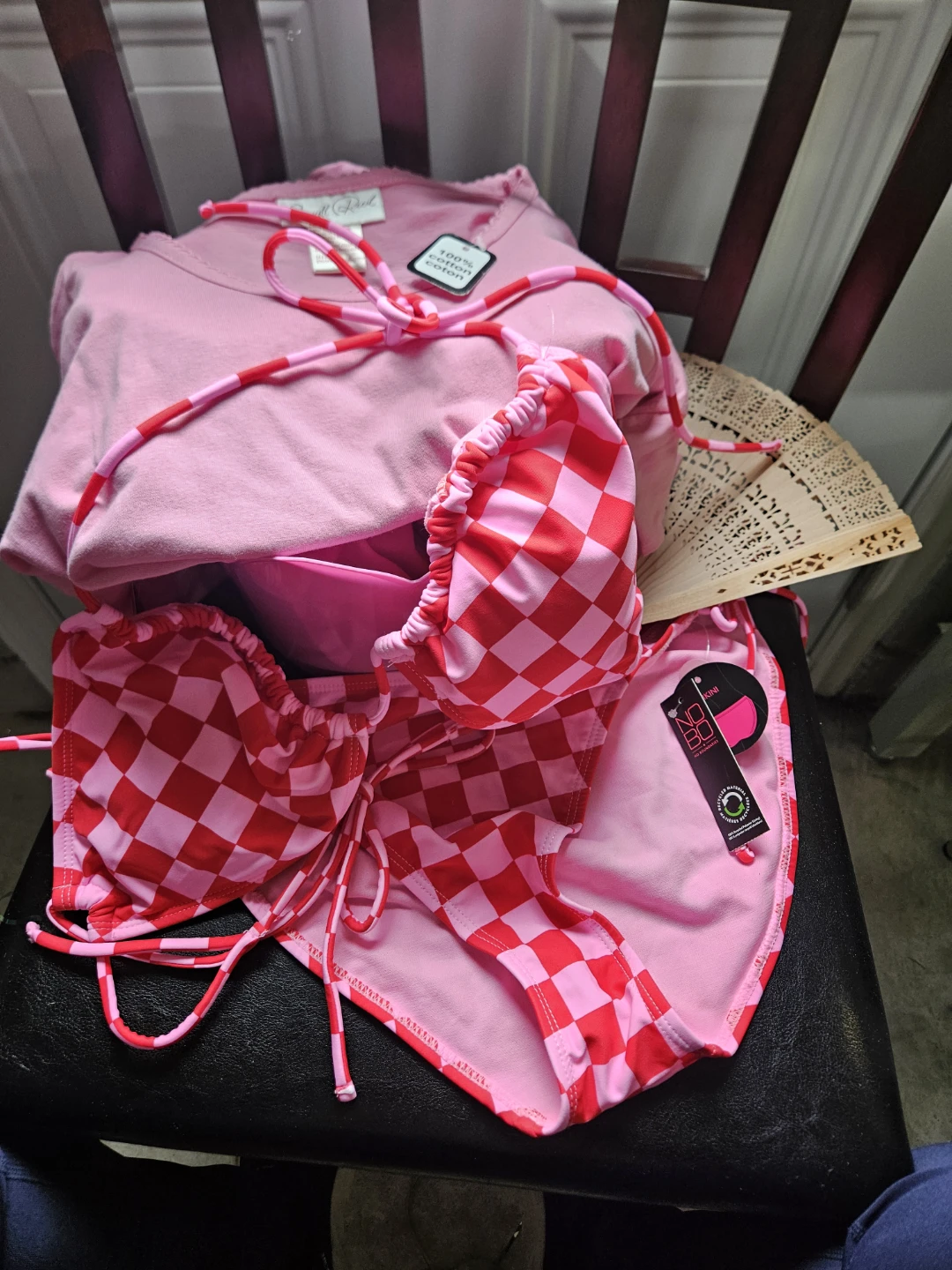 Pink & Red Bikini - XL, OS 100%cotton pjs, fan, basket - photo 2