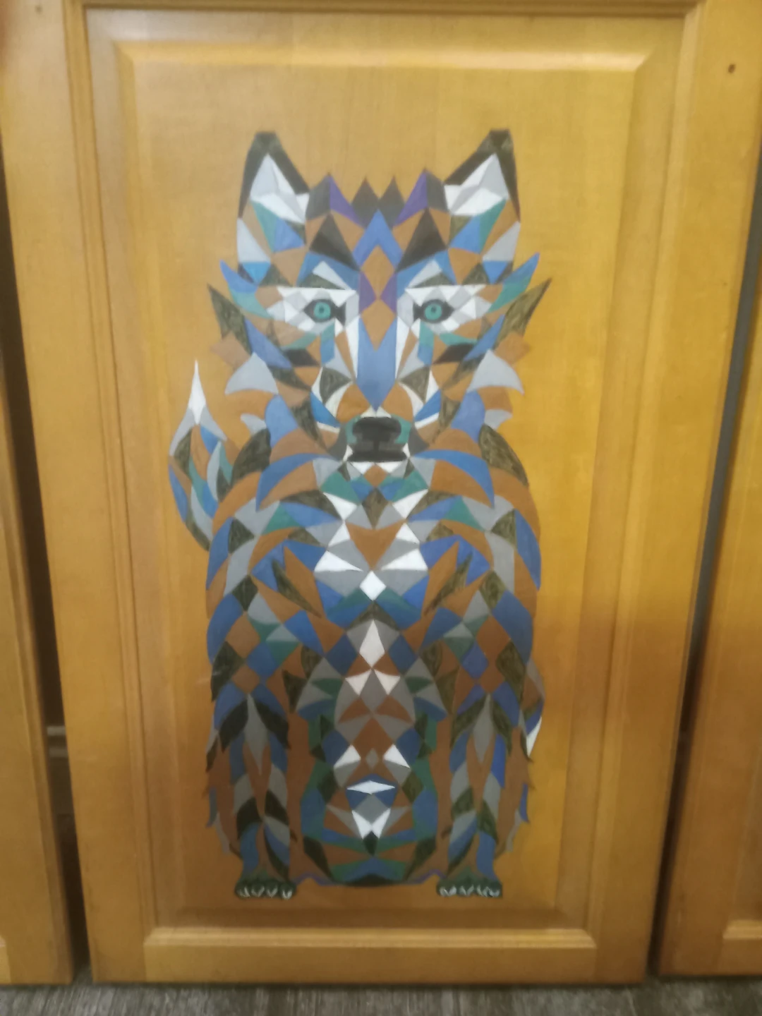 Set of 3 Cabinet Doors with Wolf Art - photo 3