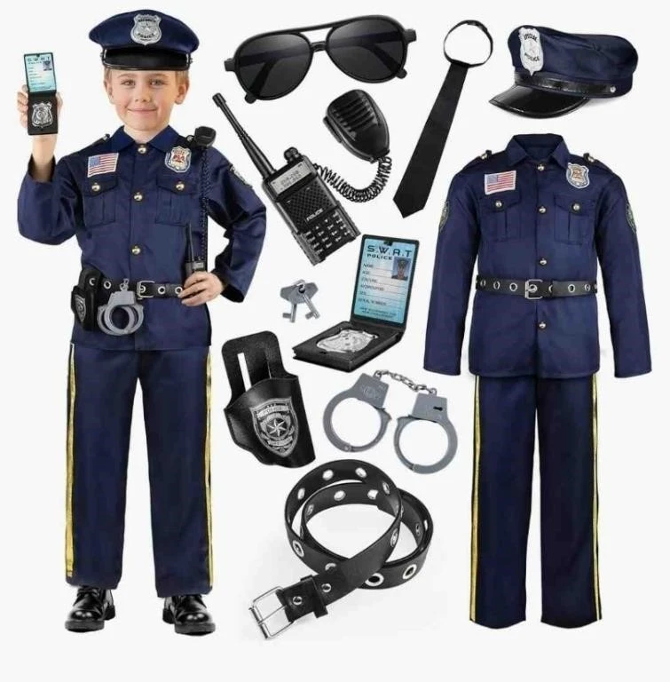 Kids Police Officer Costume Set with Accessories - Size S (4-5Y)